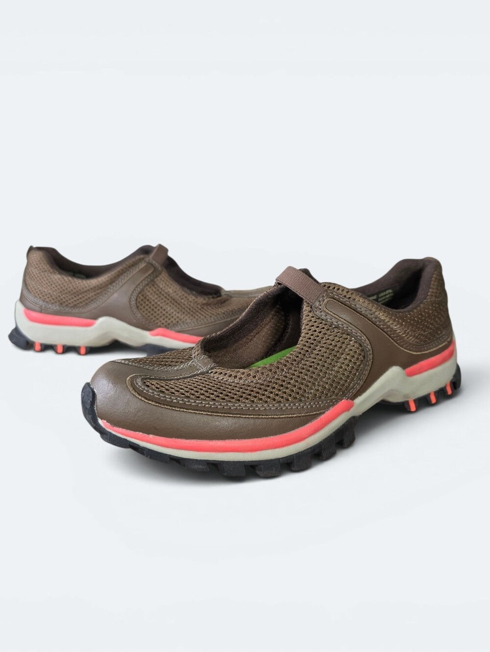Earth Shoes Corinne Athletic Mary Jane Slip On Brown Pink Coral Womens 8.5
